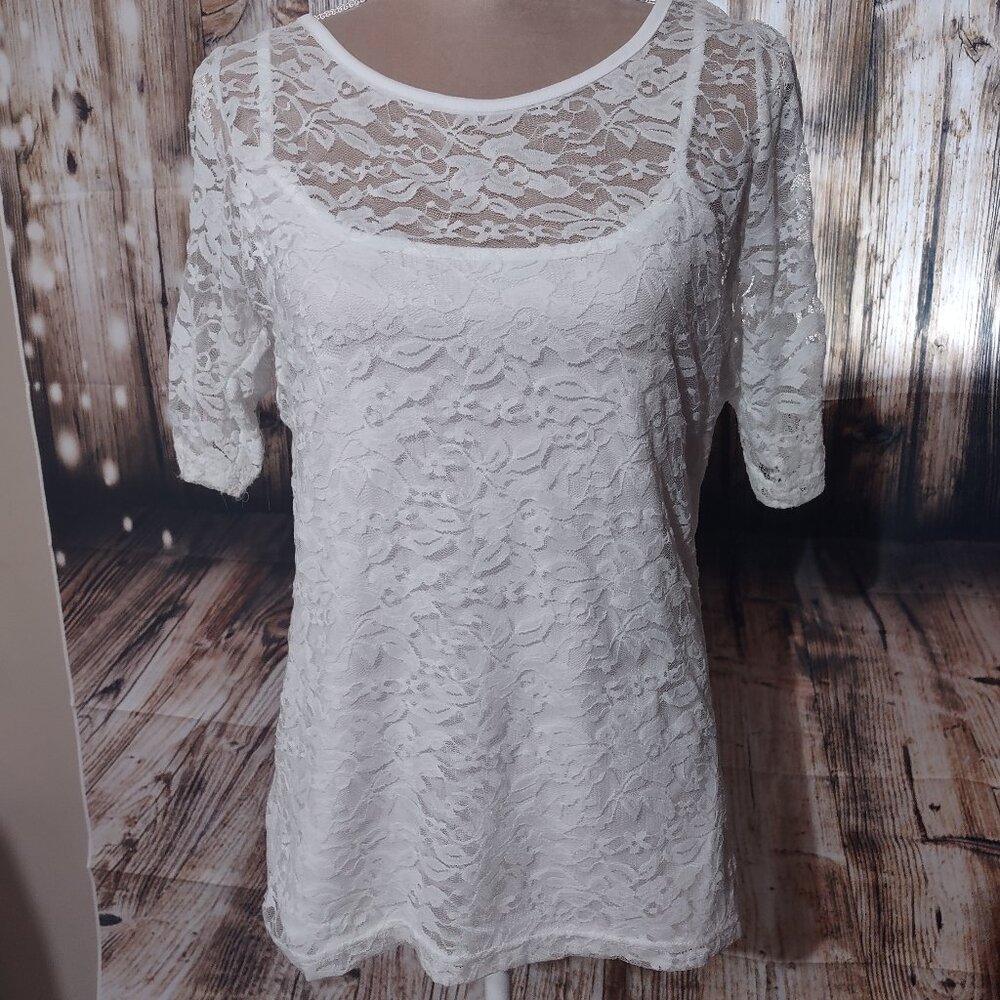 Bobbie Brooks White Cami with Lace Overlay Top